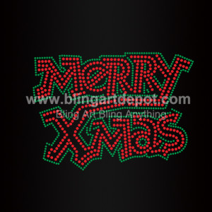 Merry Xmas Rhinestone Iron On Transfer